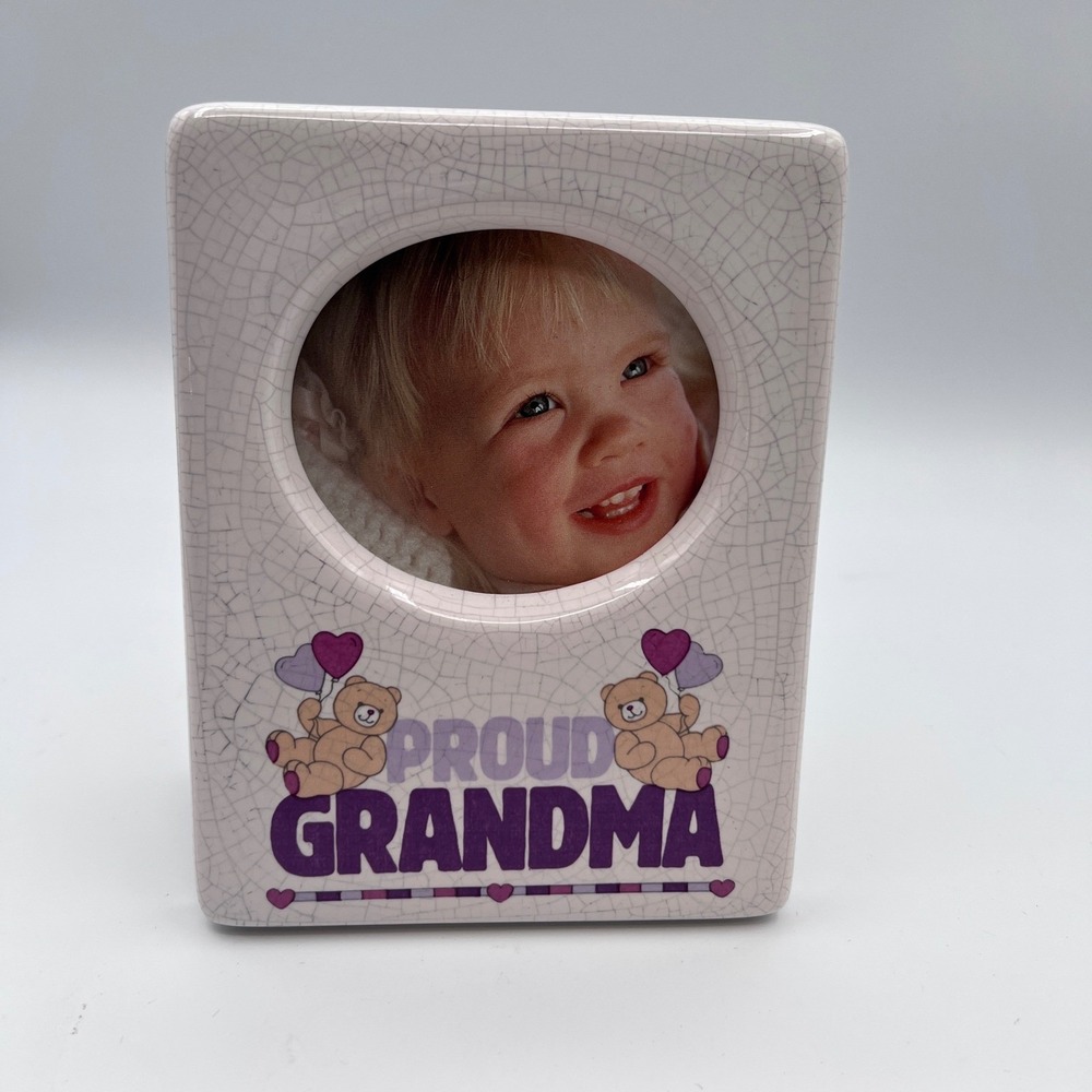 Russ Berrie Proud Grandma Ceramic Picture Frame Vintage Crackle Glaze Bears 5633
